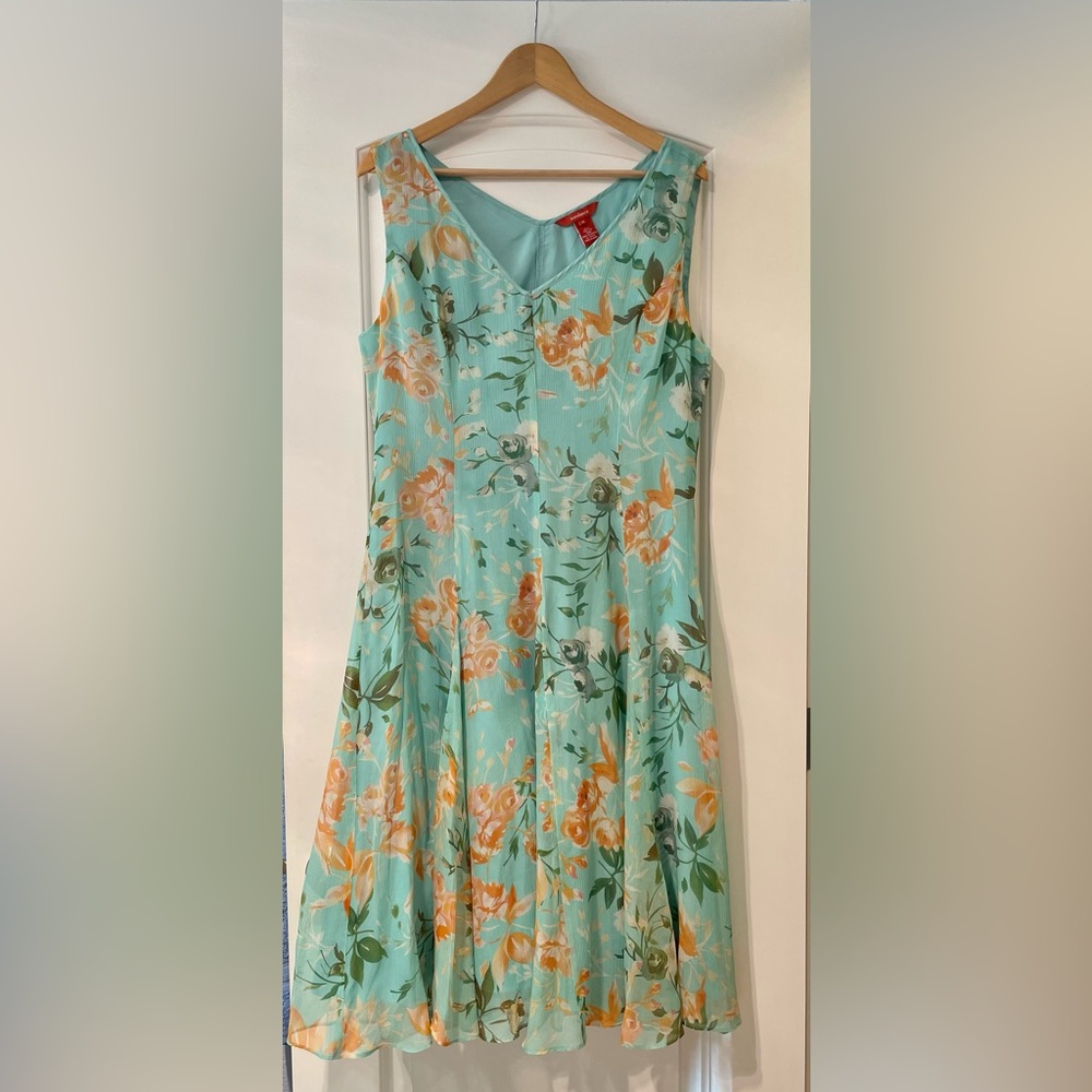 Silk sleeveless dress in aqua blue & floral pattern NWOT